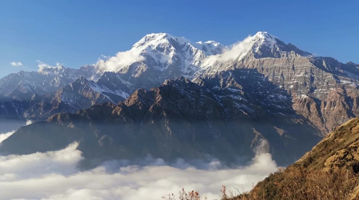 Mt Annapurna South and Hiunchuli from High Camp mardi Himal Trek